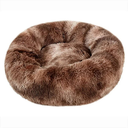 40-90cm Round Pet Bed for Large Dog Bed Super Soft Cat Bed Long Plush Dog House for Medium Dog House Winter Warm Sleeping 40cm / Bruin Patroon