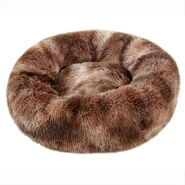 40-90cm Round Pet Bed for Large Dog Bed Super Soft Cat Bed Long Plush Dog House for Medium Dog House Winter Warm Sleeping 40cm / Bruin Patroon