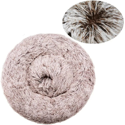 40-90cm Round Pet Bed for Large Dog Bed Super Soft Cat Bed Long Plush Dog House for Medium Dog House Winter Warm Sleeping 40cm / Gemengd Beige