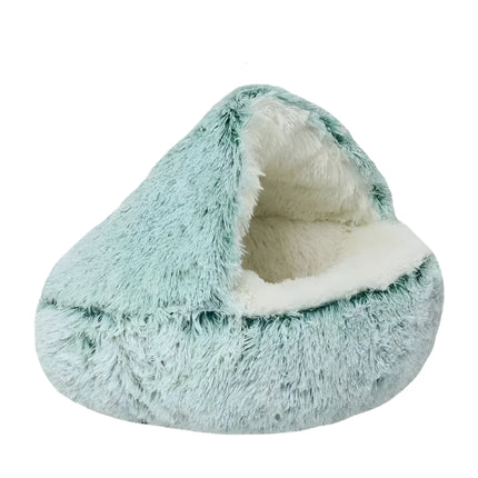 Autumn and Winter soft plush pet bed and pet bed Winter warm and cold plush comforter nest Shell cat nest semi-enclosed cat nest Green plush / 60c60cm
