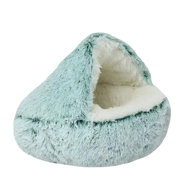 Autumn and Winter soft plush pet bed and pet bed Winter warm and cold plush comforter nest Shell cat nest semi-enclosed cat nest Green plush / 60c60cm