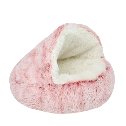 Autumn and Winter soft plush pet bed and pet bed Winter warm and cold plush comforter nest Shell cat nest semi-enclosed cat nest Pink plush / 60c60cm