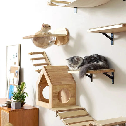 Cat Wall Mounted Furniture Floating Shelf With Cat Scratching Post Climbing Perches Hammock Wall Steps For Sleeping Playing Rest