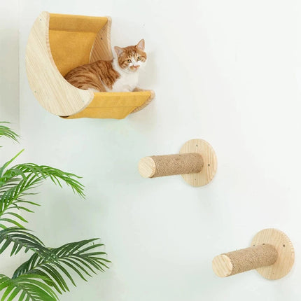 Cat Wall Mounted Furniture Floating Shelf With Cat Scratching Post Climbing Perches Hammock Wall Steps For Sleeping Playing Rest