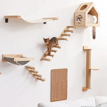 Cat Wall Mounted Furniture Floating Shelf With Cat Scratching Post Climbing Perches Hammock Wall Steps For Sleeping Playing Rest