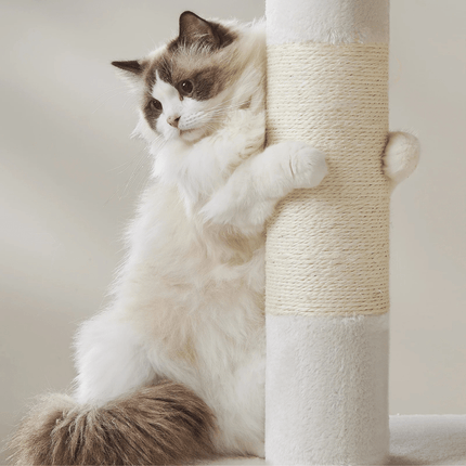 Grote Kattenkrabpaal met 2 Caves – 101 cm Hoog, Geschikt voor Extra Grote Katten tot 20 kg, Crème Wit Default