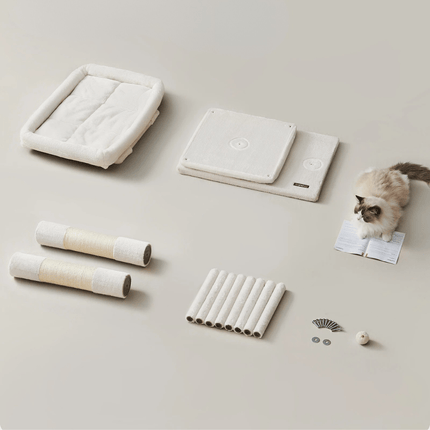 Grote Kattenkrabpaal met 2 Caves – 101 cm Hoog, Geschikt voor Extra Grote Katten tot 20 kg, Crème Wit Default