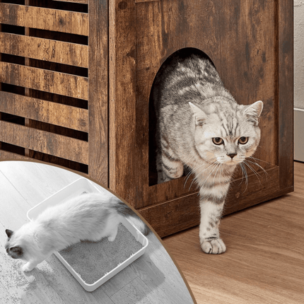 Kattenhuis met Litterbox – Vintage Bruin, Ruim en Multifunctioneel, 80x53x49 cm Default
