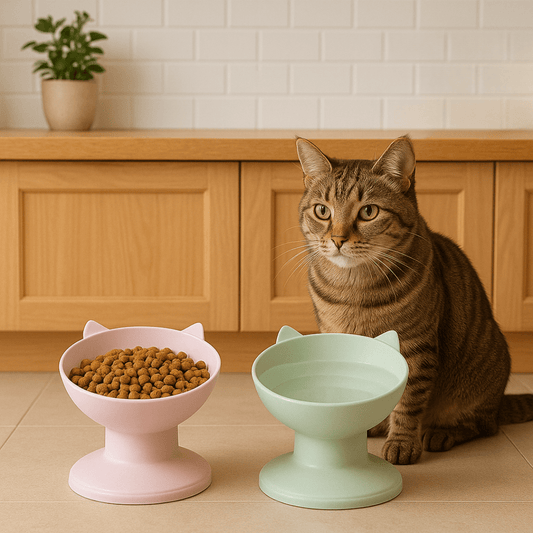 New Pet Cat Dog Bowl High Foot Dog Bowl 45° Neck Protector Cat Pet Food Water Bowl Anti-Overturning Binaural Pet Feeding Bowl