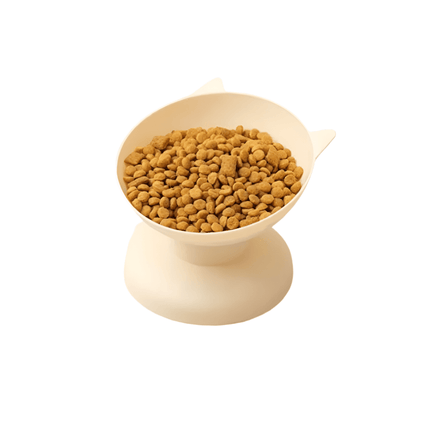 New Pet Cat Dog Bowl High Foot Dog Bowl 45° Neck Protector Cat Pet Food Water Bowl Anti-Overturning Binaural Pet Feeding Bowl Beige