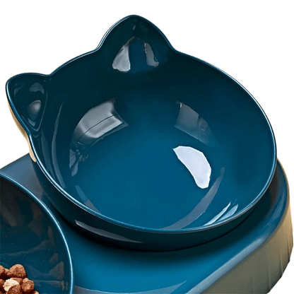 Pet Bowls With Water Feeder, 3 In 1 Ear Design Tilted Cat Water And Food Bowl Set With Gravity Water Bottle For Neck Protection
