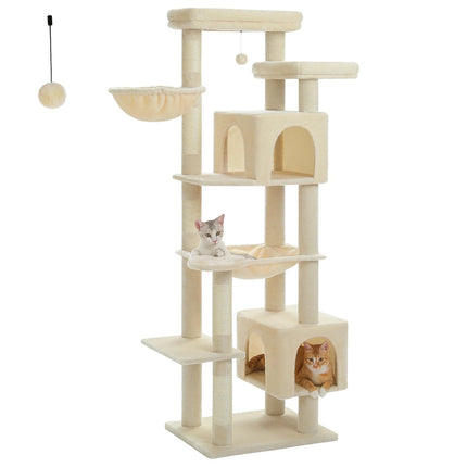 Tall Cat Tree for Indoor Large Cats Big Cat Tower  with Super Large Hammock Cat Climbing Tree with Scratching Posts Condo House