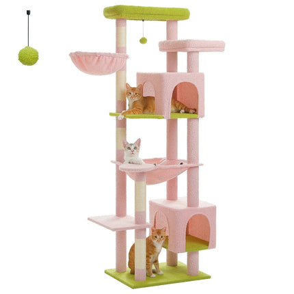 Tall Cat Tree for Indoor Large Cats Big Cat Tower  with Super Large Hammock Cat Climbing Tree with Scratching Posts Condo House AMT0293PK / GERMANY