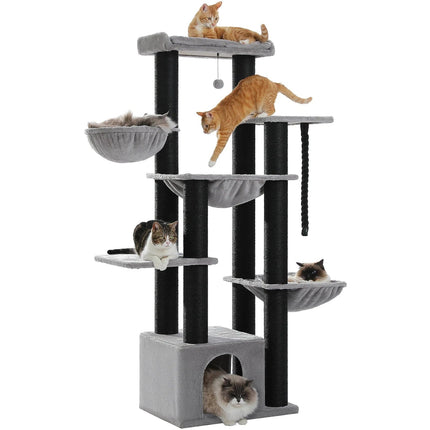 Tall Cat Tree with Condo Hammock Bed Large Cat Sisal Scratching Post for Indoor Multi-Level Cat Tower with Plush Perch Play Ball AMT0268BK / XL / CZECH REPUBLIC