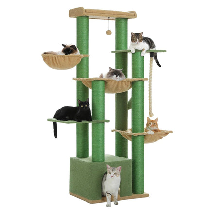 Tall Cat Tree with Condo Hammock Bed Large Cat Sisal Scratching Post for Indoor Multi-Level Cat Tower with Plush Perch Play Ball AMT0268GN-CN / XL / CZECH REPUBLIC